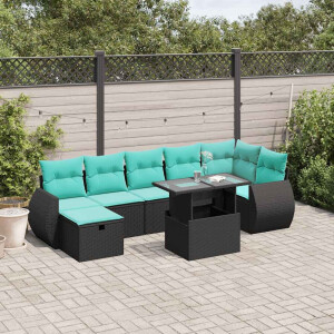vidaXL 8-delige tuinbankset met kussens, zwart polyrotan
