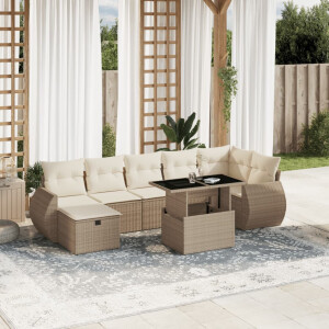 vidaXL 8-delige Loungeset met kussens poly rattan beige