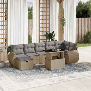 vidaXL 8-delige Loungeset met kussens poly rattan beige