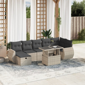 vidaXL 8-delige Loungeset met kussens poly rattan lichtgrijs