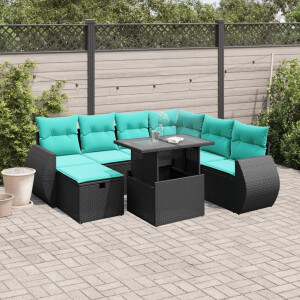 vidaXL 8-delige tuinbankset met kussens, zwart polyrotan