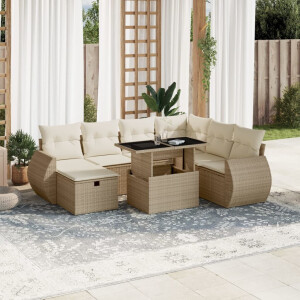 vidaXL 8-delige Loungeset met kussens poly rattan beige