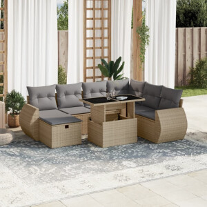 vidaXL 8-delige Loungeset met kussens poly rattan beige