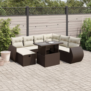 vidaXL 8-delige Loungeset met kussens poly rattan bruin