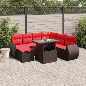 vidaXL 8-delige tuinbankset met kussens, bruin polyrotan