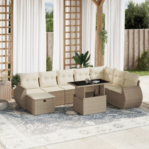 vidaXL 9-delige Loungeset met kussens poly rattan beige