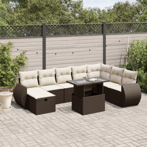 vidaXL 9-delige Loungeset met kussens poly rattan bruin