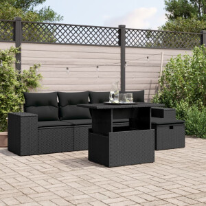 vidaXL 6-delige Loungeset met kussens poly rattan zwart