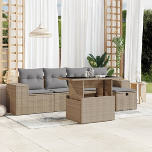 vidaXL 6-delige Loungeset met kussens poly rattan beige