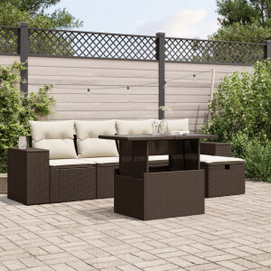 vidaXL 6-delige Loungeset met kussens poly rattan bruin