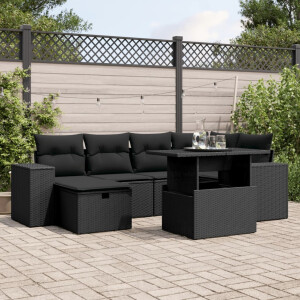 vidaXL 7-delige Loungeset met kussens poly rattan zwart