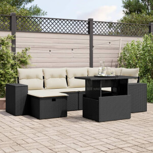 vidaXL 7-delige Loungeset met kussens poly rattan zwart