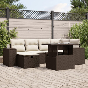 vidaXL 7-delige Loungeset met kussens poly rattan bruin