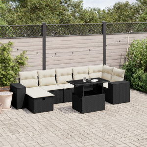 vidaXL 8-delige Loungeset met kussens poly rattan zwart