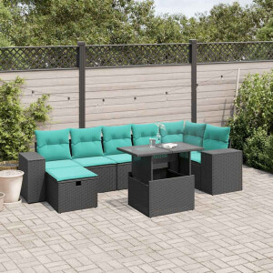 vidaXL 8-delige tuinbankset met kussens, zwart polyrotan