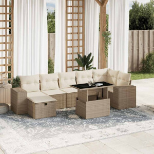 vidaXL 8-delige Loungeset met kussens poly rattan beige