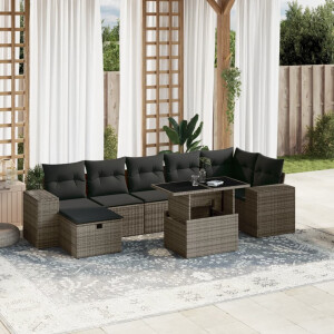 vidaXL 8-delige Loungeset met kussens poly rattan grijs