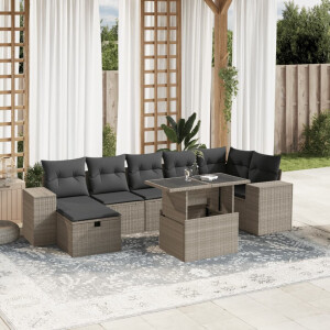 vidaXL 8-delige Loungeset met kussens poly rattan lichtgrijs
