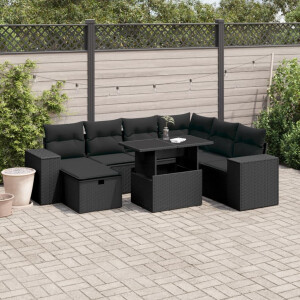 vidaXL 8-delige Loungeset met kussens poly rattan zwart
