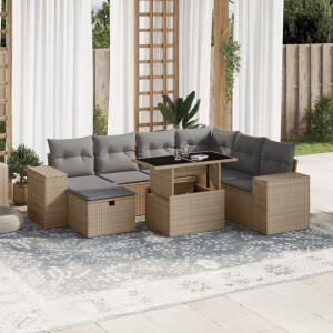 vidaXL 8-delige Loungeset met kussens poly rattan beige
