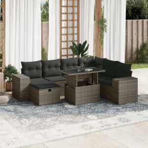 vidaXL 8-delige Loungeset met kussens poly rattan grijs