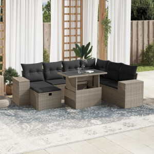 vidaXL 8-delige Loungeset met kussens poly rattan lichtgrijs