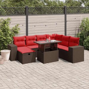 vidaXL 8-delige tuinbankset met kussens, bruin polyrotan