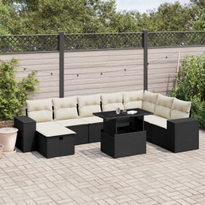 vidaXL 9-delige Loungeset met kussens poly rattan zwart