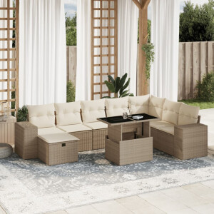 vidaXL 9-delige Loungeset met kussens poly rattan beige