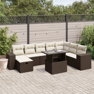 vidaXL 9-delige Loungeset met kussens poly rattan bruin