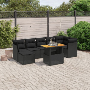 vidaXL 8-delige Loungeset met kussens poly rattan zwart