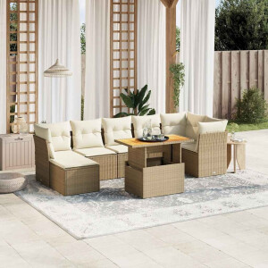 vidaXL 8-delige Loungeset met kussens poly rattan beige