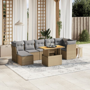 vidaXL 8-delige Loungeset met kussens poly rattan beige