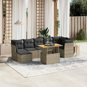 vidaXL 8-delige Loungeset met kussens poly rattan grijs