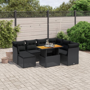 vidaXL 8-delige Loungeset met kussens poly rattan zwart