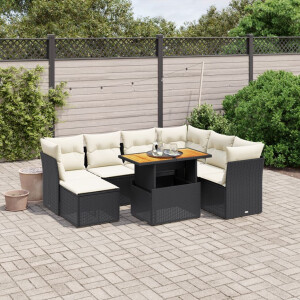 vidaXL 8-delige Loungeset met kussens poly rattan zwart