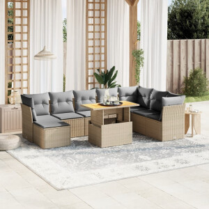 vidaXL 9-delige Loungeset met kussens poly rattan beige