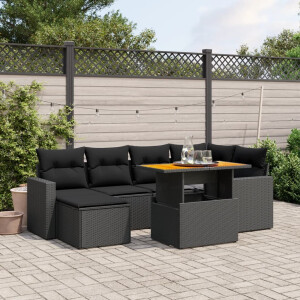 vidaXL 7-delige Loungeset met kussens poly rattan zwart