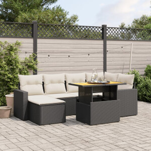 vidaXL 7-delige Loungeset met kussens poly rattan zwart