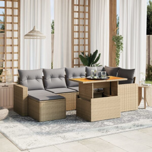 vidaXL 7-delige Loungeset met kussens poly rattan beige