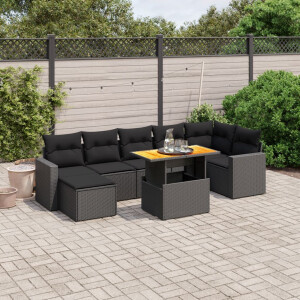 vidaXL 8-delige Loungeset met kussens poly rattan zwart