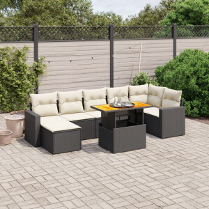 vidaXL 8-delige Loungeset met kussens poly rattan zwart