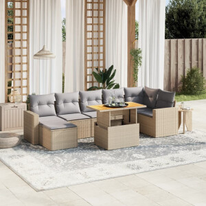 vidaXL 8-delige Loungeset met kussens poly rattan beige