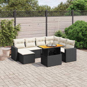 vidaXL 8-delige Loungeset met kussens poly rattan zwart