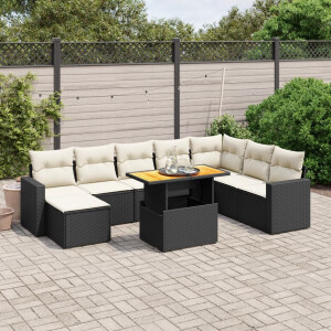 vidaXL 9-delige Loungeset met kussens poly rattan zwart