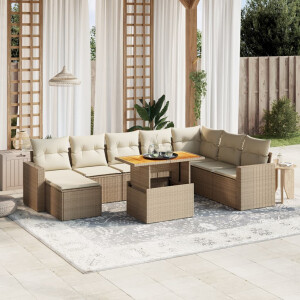 vidaXL 9-delige Loungeset met kussens poly rattan beige