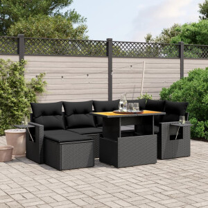 vidaXL 7-delige Loungeset met kussens poly rattan zwart