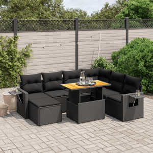 vidaXL 8-delige Loungeset met kussens poly rattan zwart