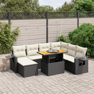vidaXL 8-delige Loungeset met kussens poly rattan zwart
