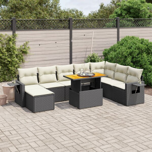 vidaXL 9-delige Loungeset met kussens poly rattan zwart